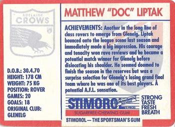 1991 Scanlens Stimorol #161 Matthew Liptak Back